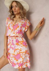Pomarańczowa Rozkloszowana Mini Sukienka z Wiskozy w Kwiatowy Print i z Gumką w Pasie Yapta. Brązowe sukienki damskie Renee, l, bez wzorów, z wiskozy, bez kołnierzyka, bez ramiączek, mini, rozkloszowane. W wyprzedaży za 31.49 zł.