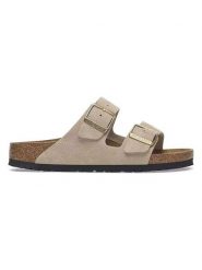 Birkenstock Skórzane klapki "Arizona" w kolorze beżowym rozmiar: 38. Brązowe klapki damskie Birkenstock, bez wzorów, bez obcasa. Za 424.95 zł.