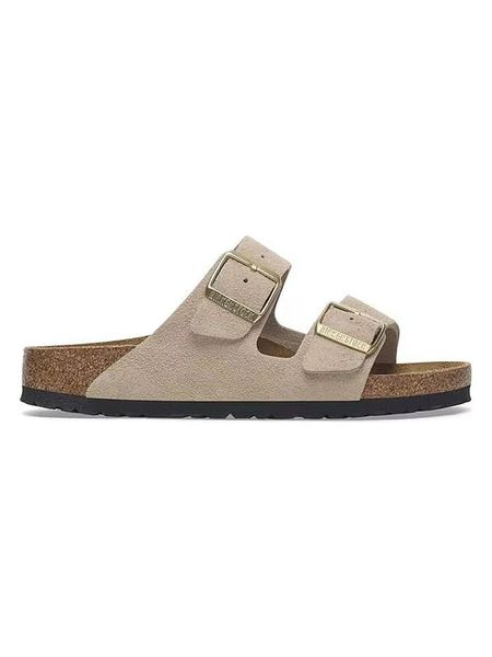 Birkenstock Skórzane klapki "Arizona" w kolorze beżowym rozmiar: 38. Brązowe klapki damskie Birkenstock, bez wzorów, bez obcasa. Za 424.95 zł.