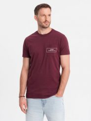 Męski t-shirt bawełniany z nadrukiem na kieszonce Ombre Streetstyle – bordowy V3 - Rozmiar: M. Czerwone t-shirty męskie Ombre Clothing, m, bez wzorów, z bawełny, bez kołnierzyka. W wyprzedaży za 24.99 zł.