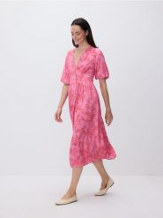 Sukienka z wiskozy - różowy. Czerwone sukienki damskie Reserved, l, bez wzorów, z wiskozy, bez kołnierzyka, bez ramiączek, rozkloszowane. Za 159.99 zł.