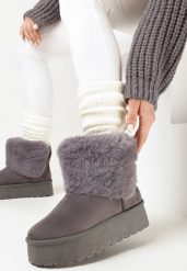 Szare Śniegowce z Futerkiem na Platformie Ilama. Szare śniegowce damskie Born2be. Za 149.99 zł.