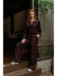 &Co Woman Spodnie "Solana" w kolorze bordowym rozmiar: XXL. Czerwone spodnie materiałowe damskie &Co Woman, bez wzorów, z materiału, z podwyższonym stanem. Za 191.42 zł.