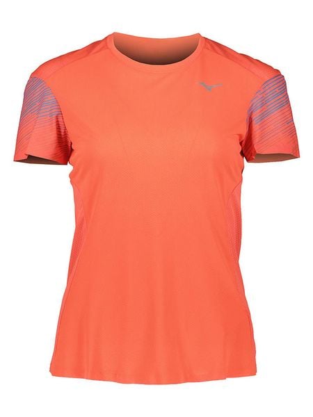 Mizuno Koszulka funkcyjna "Aero" w kolorze pomarańczowym rozmiar: S. Pomarańczowe bluzki sportowe damskie Mizuno, s, z materiału, bez kołnierzyka, bez ramiączek. Za 105.63 zł.