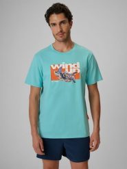 4F T-shirt regular z nadrukiem męski - turkusowy XXL. Niebieskie t-shirty męskie 4f, na lato, m, bez wzorów, z bawełny, bez kołnierzyka. Za 79.99 zł.