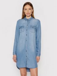Vero Moda Sukienka jeansowa Silla 10184172 Niebieski Regular Fit. Niebieskie sukienki damskie Vero Moda, m, bez wzorów, z jeansu, bez kołnierzyka, bez ramiączek, koszulowe. Za 139.99 zł.