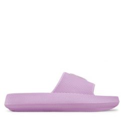 Klapki Guess. Fioletowe klapki damskie Guess, z aplikacjami, bez obcasa. Za 109.99 zł.