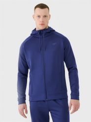 4F Bluza treningowa szybkoschnąca męska - granatowa XXL. Niebieskie bluzy sportowe męskie 4f, bez wzorów, z dzianiny, sportowe, bez kołnierzyka, bez ramiączek. Za 199.99 zł.