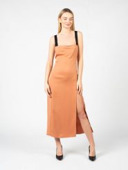 Pinko Sukienka "Macadamia" | 1N13K6 A04E | Kobieta | Brązowy. Brązowe sukienki damskie Pinko, s, bez wzorów, z poliesteru, bez kołnierzyka, bez ramiączek, midi. W wyprzedaży za 419.00 zł.
