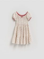 Wzorzysta sukienka - wielobarwny. Sukienki dziewczęce Reserved, bez wzorów, z tkaniny, bez ramiączek. Za 79.99 zł.