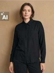 Wiskozowa koszula regular fit z kieszeniami - czarny. Czarne koszule damskie Sinsay, l, bez wzorów, z wiskozy, bez kołnierzyka, bez ramiączek. Za 29.99 zł.