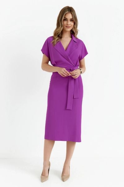 Elegancka sukienka ołówkowa z kołnierzem fioletowa. Fioletowe sukienki damskie Stylove, do pracy, m, bez wzorów, biznesowe, bez kołnierzyka, bez ramiączek, dopasowane. Za 369.00 zł.