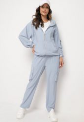 Jasnoniebieski Komplet Dresowy w Stylu Cargo z Bluzą z Kapturem i Spodniami z Kieszeniami Kaivira. Niebieskie bluzy z kapturem damskie Born2be, m, z dresówki. Za 149.99 zł.