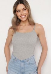 Szary Top na Regulowanych Ramiączkach Deviosa. Szare topy damskie Born2be, bez wzorów, z materiału, bez kołnierzyka. Za 39.99 zł.