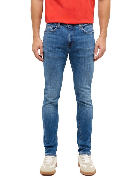 Męskie Spodnie Jeansowe Mustang Style Frisco Skinny Denim Blue 1017419 5000 583. Niebieskie spodnie materiałowe męskie Mustang, bez wzorów, z denimu. Za 239.99 zł.