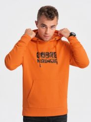 Męska bluza kangurka z kapturem i nadrukiem - pomarańczowa V1 OM-SSPS-0155 - XXL. Brązowe bluzy z kapturem męskie Ombre Clothing, l, z bawełny. W wyprzedaży za 59.99 zł.