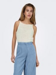 ONLY Top dzianinowy w kolorze kremowym rozmiar: S. Brązowe topy damskie Only, s, bez wzorów, z dzianiny, bez kołnierzyka. Za 43.99 zł.
