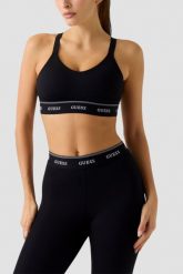 GUESS Czarny damski stanik sportowy Alba, Rozmiar M. Czarne biustonosze sportowe damskie Guess, z aplikacjami. Za 349.99 zł.