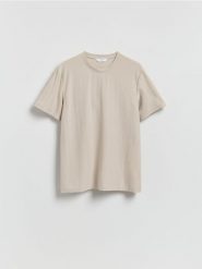 Strukturalny t-shirt regular - jasnoszary. Szare t-shirty męskie Reserved, l, bez wzorów, z bawełny, bez kołnierzyka. Za 79.99 zł.