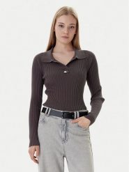 Tommy Jeans Sweter DW0DW22036 Brązowy Slim Fit. Brązowe swetry klasyczne damskie Tommy Jeans, xxs, z jeansu, bez kołnierzyka. Za 369.99 zł.