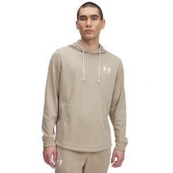 Bluza z kapturem Under Armour Rival Terry LC. Brązowe bluzy sportowe męskie Under Armour, bez wzorów, z materiału, eleganckie, bez kołnierzyka, bez ramiączek. Za 281.43 zł.