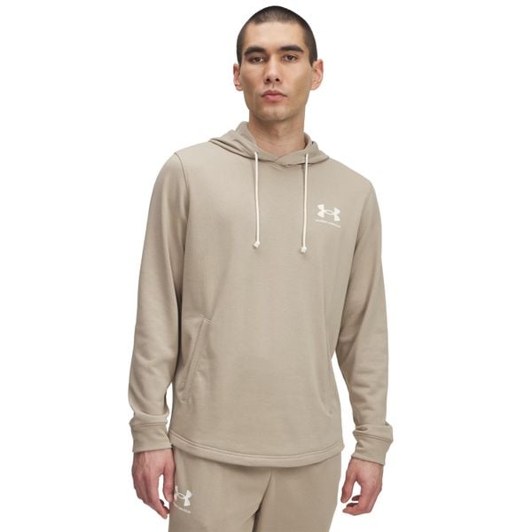 Bluza z kapturem Under Armour Rival Terry LC. Brązowe bluzy sportowe męskie Under Armour, bez wzorów, z materiału, eleganckie, bez kołnierzyka, bez ramiączek. Za 281.43 zł.