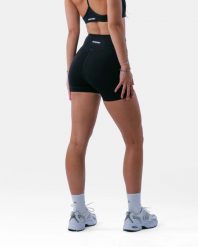 Damskie szorty z wysokim stanem i kieszenią fitness – Encore – czarny. Czarne spodenki sportowe damskie AESTHETICWOLF, bez wzorów, z dzianiny, z podwyższonym stanem. Za 189.99 zł.