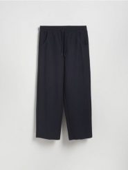 Spodnie wide leg z wiązaniem - granatowy. Niebieskie spodnie materiałowe męskie Reserved, bez wzorów, z bawełny. Za 129.99 zł.