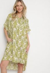 Ciemnozielona Pudełkowa Sukienka Koszulowa z Wiskozy w Ornamentalny Print Vanisse. Zielone sukienki damskie Born2be, na co dzień, na lato, l, bez wzorów, z wiskozy, bez kołnierzyka, bez ramiączek, mini, koszulowe. W wyprzedaży za 71.99 zł.