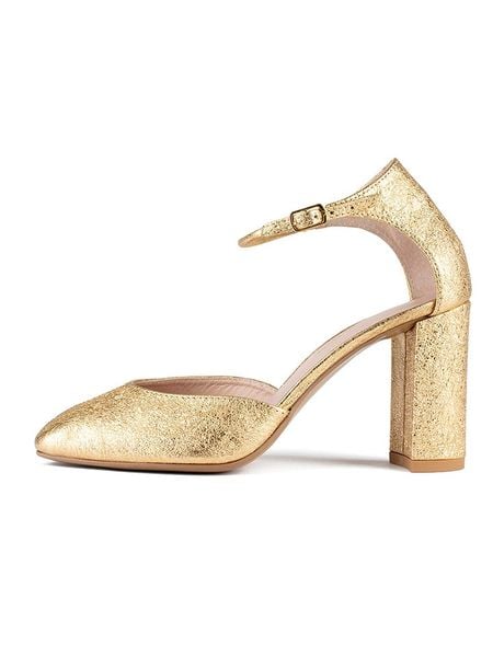 Loft37 Skórzane czółenka "East Of The Sun" w kolorze złotym z paskiem rozmiar: 40. Żółte czółenka damskie loft37, bez wzorów, bez obcasa. Za 266.03 zł.