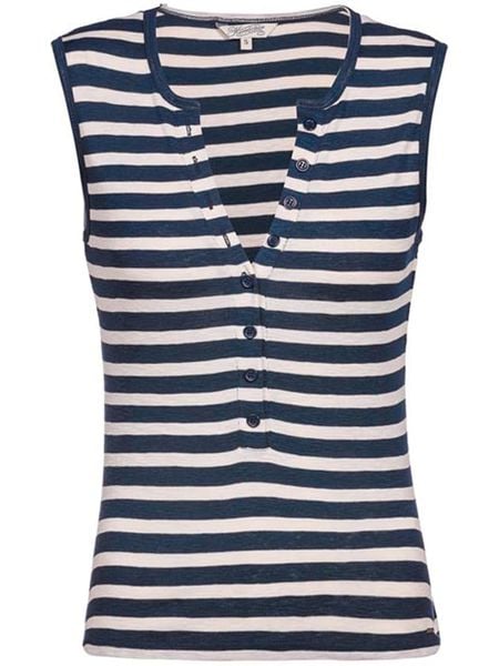 Herrlicher Top "Cecilia" w kolorze granatowo-białym rozmiar: XS. Niebieskie topy damskie Herrlicher, xs, bez wzorów, z bawełny, bez kołnierzyka. Za 119.95 zł.