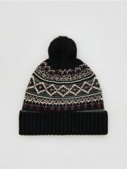 Wzorzysta czapka z pomponem - czarny. Czarne czapki męskie Reserved, bez wzorów. Za 59.99 zł.
