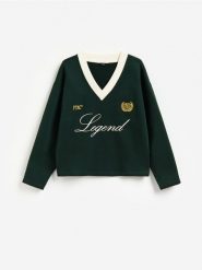 Bawełniana bluza z haftem - zielony. Zielone bluzy bez kaptura męskie Reserved, l, z bawełny. Za 129.99 zł.