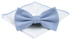 Mucha Męska z Poszetką (Zestaw) - Chattier - Błękitna z Drobnym Wzorem. Niebieskie krawaty i muchy męskie Chattier, bez wzorów, eleganckie. Za 59.00 zł.