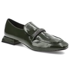 Zielone Półbuty Armodo Eleganckie Obuwie Damskie. Zielone półbuty damskie Armodo, bez wzorów, ze skóry, biznesowe, bez obcasa. Za 399.00 zł.