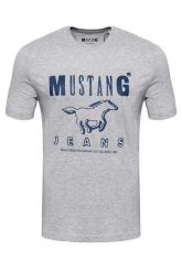 MUSTANG T SHIRT BASIC PRINT TEE MID GREY MELANGE 1008372 4140. Szare szorty męskie Mustang, na lato, m, bez wzorów, z bawełny, bez kołnierzyka. Za 69.99 zł.