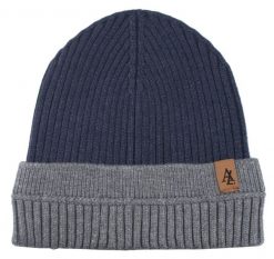 Jesienno-Zimowa Czapka (beanie) – Alties - Granat z Popielem. Niebieskie czapki męskie Alties, na zimę, bez wzorów, z dzianiny, sportowe. Za 59.00 zł.
