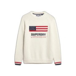 Damski sweter z okrągłym dekoltem Superdry Americana. Białe swetry klasyczne damskie Superdry., na zimę, bez kołnierzyka. Za 352.10 zł.
