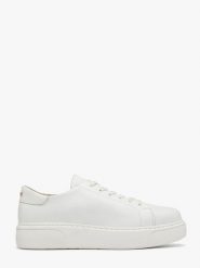 Białe półbuty damskie w stylu casual JUNE. Białe półbuty damskie Ryłko, bez wzorów, ze skóry, casualowe, z okrągłym noskiem, bez obcasa. Za 399.99 zł.