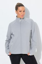 Damskie Bluza rozpinana laserowe akcenty stójka otwory na kciuki. Szare bluzy bez kaptura damskie Ulla Popken, plus size, z dżerseju. Za 349.99 zł.