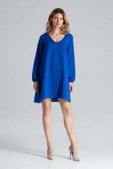 Niebieska Sukienka Trapezowa z Długim Rękawem. Niebieskie sukienki damskie Figl, l, bez wzorów, z elastanu, bez kołnierzyka, bez ramiączek, trapezowe. Za 269.00 zł.