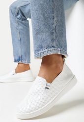 Biało-Szare Tenisówki Wsuwane z Perforacją Isbella. Białe trampki i tenisówki damskie Born2be, bez wzorów. Za 49.99 zł.