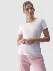 4F T-shirt slim gładki damski - biały L. Białe t-shirty damskie 4f, l, bez wzorów, z bawełny, bez kołnierzyka. Za 39.99 zł.