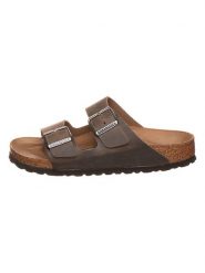 Birkenstock Skórzane klapki "Arizona" w kolorze khaki rozmiar: 42. Brązowe klapki damskie Birkenstock, bez wzorów, bez obcasa. Za 333.81 zł.