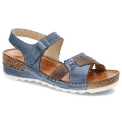 Niebieskie Sandały Wasak Wygodne Skórzane Buty. Niebieskie sandały damskie Wasak, bez wzorów, z jeansu, bez obcasa. Za 269.00 zł.