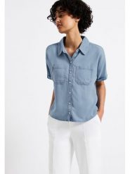 Street One Bluzka dżinsowa w kolorze błękitnym rozmiar: 42. Niebieskie bluzki damskie Street One, bez wzorów, ze lnu, street, bez kołnierzyka, bez ramiączek. Za 157.35 zł.