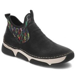 Czarne Półbuty Rieker Wygodne Buty Damskie. Czarne półbuty damskie Rieker, bez wzorów, ze skóry ekologicznej, sportowe, bez obcasa. Za 269.00 zł.