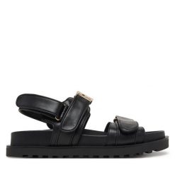 Sandały Guess. Czarne sandały damskie Guess, z aplikacjami, bez obcasa, na płaskiej podeszwie. Za 479.99 zł.