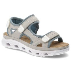 Sandały damskie Rieker, cholewka z materiału tekstylnego regulowane paski z zapięciem na rzep na lekkiej sportowej podeszwie, szare, 64074-40. Szare sandały damskie Rieker, bez wzorów, bez obcasa. Za 359.00 zł.