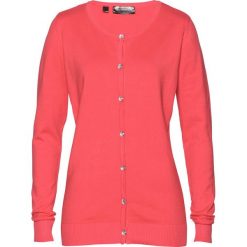 Sweter rozpinany bonprix koralowy. Czerwone kardigany damskie bonprix, bez wzorów. Za 59.99 zł.
